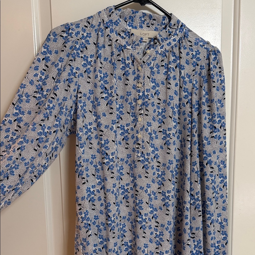 LOFT White and Blue Floral Top